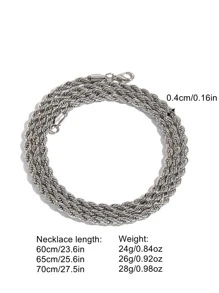 1條銀鍍簡單扭轉鍊式男女情侶項鍊,不同厚度和長度21in、23in、25in、27in可選 - 銀色 - 查看 5