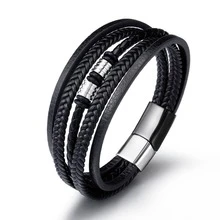 Pulsera Hombre Trenzada Capas Cuero Pu Color Plata - Plateado - Ver 2