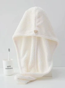 1入組熊紐扣細節乾髮帽 - 白色 - 查看 1