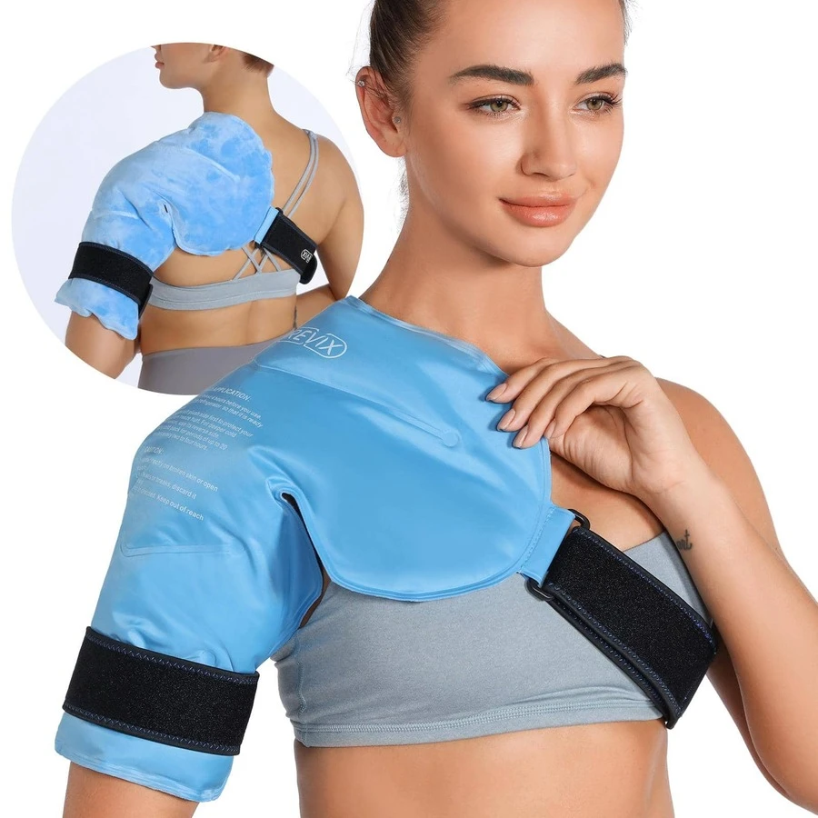 REVIX Ice Pack Shoulder Wrap To Relieve Discomfort, Reusable Shoulder Cold Compress Compression Brace To Relax, Multi-Purpose Reusable, Cooling Ice Pack In Summer, Warmth In Winter, Home Outdoor - Blue - View 1