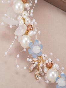 Faux Pearl & Flower Decor Bridal Hair Band Elegant Tiaras Valentine's Day Accessories,Wedding Hair Accessories - Baby Blue - View 4