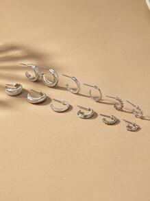 6對幾何創意極簡耳環，日常時尚優雅小巧耳環，適合女性 - 銀色 - 查看 4