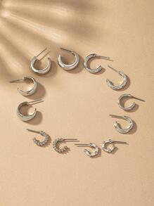 6對幾何創意極簡耳環，日常時尚優雅小巧耳環，適合女性 - 銀色 - 查看 2