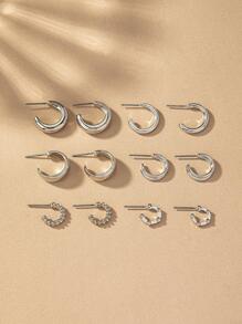 6對幾何創意極簡耳環，日常時尚優雅小巧耳環，適合女性 - 銀色 - 查看 3