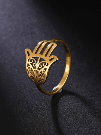1pc Unisex Stainless Steel Hollow Carved Hand Shaped Ring, Vintage Unique Jewelry
