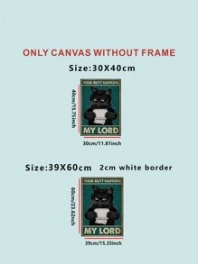 1pc Cat & Letter Graphic Unframed Painting, Vintage Chemical Fiber Waterproof Wall Art Painting For Bathroom Wall Decor