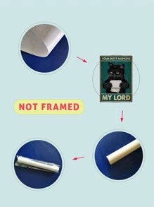 1pc Cat & Letter Graphic Unframed Painting, Vintage Chemical Fiber Waterproof Wall Art Painting For Bathroom Wall Decor