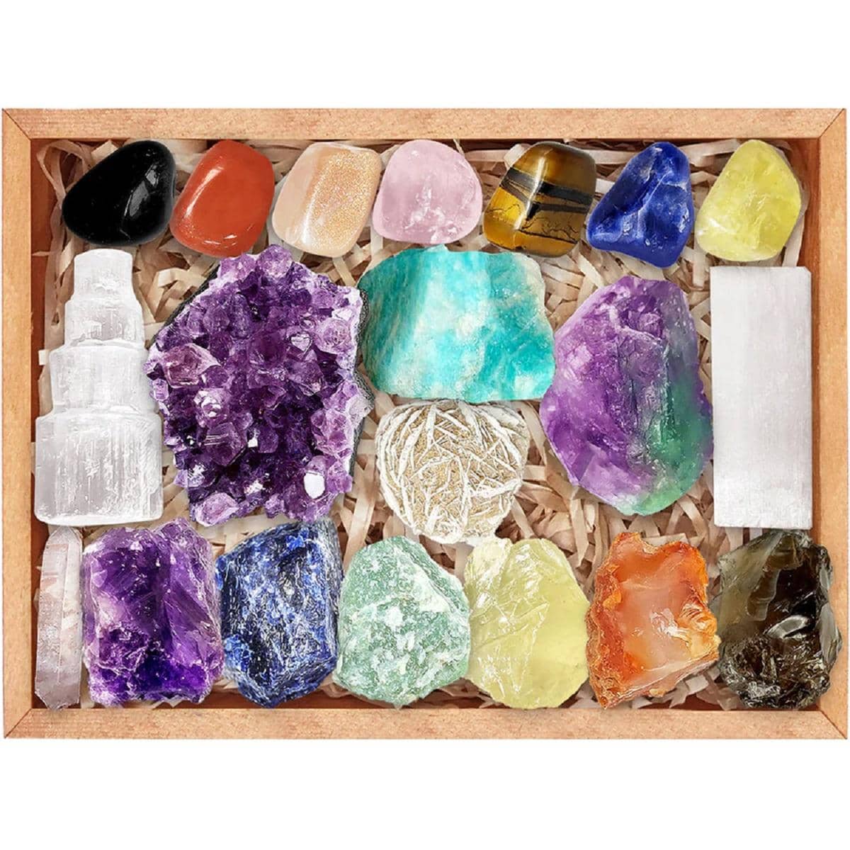 Premium Crystals and Healing Stones Gift Set in Wooden Box - Chakra ...