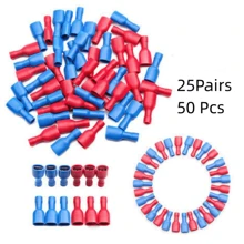 50pcs/set Female & Male Spade Insulated Connector Crimp Spade Insulated Electrical Crimp Electrical Wire - Blue - View 3