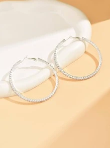 Fashionable Full Rhinestone Silver/golden Large Hoop Earrings For Women - Silver - View 2