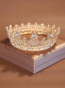 1件优雅高贵的圆形皇冠，时尚婚礼派对配饰，适合女性情人节佩戴 - 金色 - 查看 3