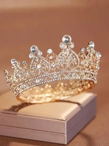 1件优雅高贵的圆形皇冠，时尚婚礼派对配饰，适合女性情人节佩戴 - 金色 - 查看 2