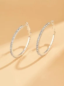 Fashionable Full Rhinestone Silver/golden Large Hoop Earrings For Women - Silver - View 5