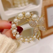 Faux Pearl Decor Brooch - Gold - View 1