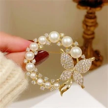 Faux Pearl Decor Brooch - Gold - View 5