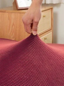 1 件新品無扶手蒲團罩彈性沙發床套保護套彈性功能豐富紋理高氨綸小格子提花織物蒲團罩,可機洗 - 酒紅色 - 查看 5