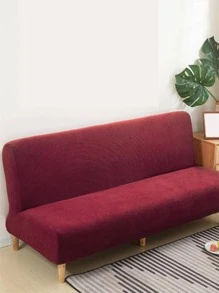 1 件新品無扶手蒲團罩彈性沙發床套保護套彈性功能豐富紋理高氨綸小格子提花織物蒲團罩,可機洗 - 酒紅色 - 查看 1