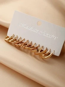 6對/套極簡圓耳環 - 金色 - 查看 3