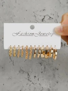 6對/套極簡圓耳環 - 金色 - 查看 4