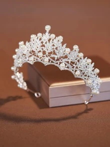 1 chiếc vương miện cài tóc bằng hợp kim kim loại màu bạc thanh lịch, thích hợp cho phụ nữ dự tiệc cưới, sinh nhật, phụ kiện ngày Valentine. - Bạc - Xem 3