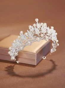 1 chiếc vương miện cài tóc bằng hợp kim kim loại màu bạc thanh lịch, thích hợp cho phụ nữ dự tiệc cưới, sinh nhật, phụ kiện ngày Valentine. - Bạc - Xem 2