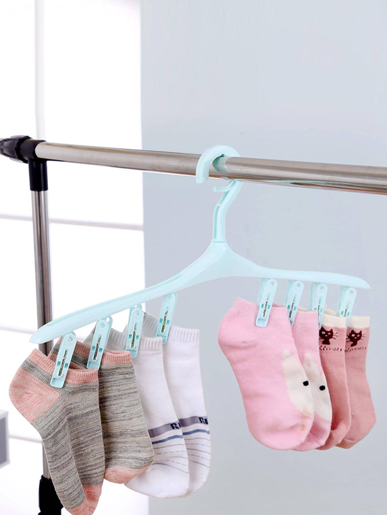 1入組衣架，帶衣夾，藍色塑料可拆卸衣夾，適合家用 - 藍色 - 查看 1