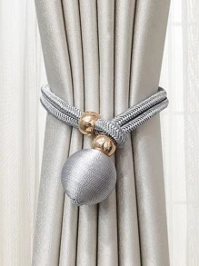 2pcs Single Ball Polyester Silk Stretch Buckle Curtain Tieback Gifts Birthday Graduation - Grey - View 9