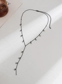 水鑽裝飾Y字項鍊 - 黑色 - 查看 5