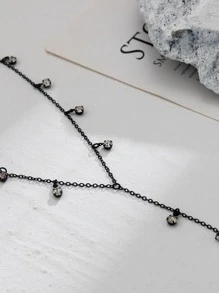 水鑽裝飾Y字項鍊 - 黑色 - 查看 3