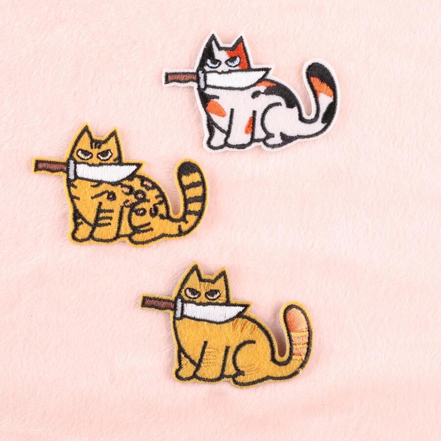 3 cái Cat Designs Miếng dán sắt, Polyester đầy màu sắc được may trên miếng vá - Nhiều màu - Xem 1