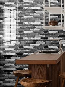 2入組磚圖案牆紙，彩色PVC創意牆藝術畫，適用於家居裝飾 - 黑與白 - 查看 3