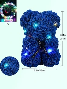 1 Bộ Gấu Bông Hoa Hồng Nhân Tạo, Gấu Bông Hoa Màu Xanh Có Dây Đèn, Tặng Quà - Màu xanh lam - Xem 2