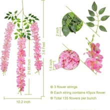 12 包 3.6 英尺人造紫藤藤蔓悬挂藤条花环丝绸花适用于婚礼派对家居花园户外仪式花卉装饰 - 粉色 - 查看 3