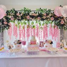 12 包 3.6 英尺人造紫藤藤蔓悬挂藤条花环丝绸花适用于婚礼派对家居花园户外仪式花卉装饰 - 粉色 - 查看 6