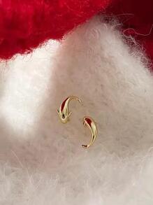 Fish Decor Stud Earrings - Yellow Gold - View 2