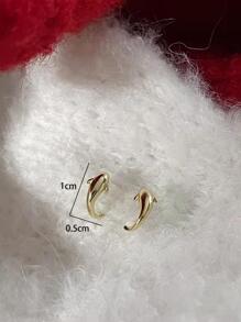 Fish Decor Stud Earrings - Yellow Gold - View 3