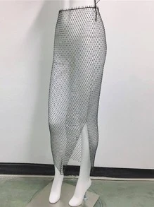 Rhinestone trang trí lưới cá che lên - màu đen - Xem 4