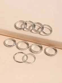 10pcs/set Minimalist Textured Metal Ring