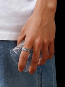 1枚复古锌合金叶子图案戒指，男士日常配饰，珠宝礼品和派对用品 - 彩色 - 查看 2