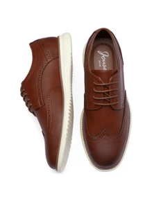 SHOESMALL Men's Oxblood Dress Shoes Brogue Lace Up Casual Dress Shoes Wingtip Oxfords Shoes Formal Derby Business Dress Shoes For Men - 酒紅色 - 查看 5