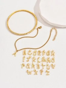 2入組/套字母墜飾水鑽裝飾腳錬 - 金色 - 查看 4