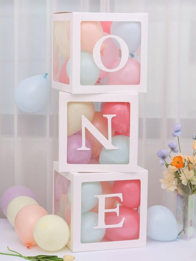 25cm White Colorful Balloon Box, Transparent Box For Birthday Party Decor, 26pcs A-Z Letter B-A-B-Y Gender Reveal Decor, Balloon Box, Birthday Decor Party Supplies, Atmosphere Maker, Celebration Party Decoration