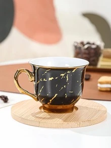 1pc Marble Pattern Mug And 1pc Saucer - Black - View 4