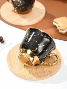 1pc Marble Pattern Mug And 1pc Saucer - Black - View 5
