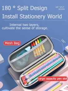 1入組卡通圖案鉛筆粉色可愛筆袋適用於學生 - 粉色 - 查看 2