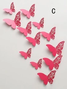 12入組鏤空3D蝴蝶紙蝴蝶設計牆貼裝飾 - 彩色 - 查看 6