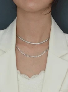 極簡純銀鏈條樣式項鍊 - 銀色 - 查看 2