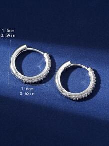 Hihho Cubic Zirconia Decor Hoop Earrings - Silver - View 4