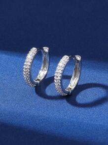 Hihho Cubic Zirconia Decor Hoop Earrings - Silver - View 3
