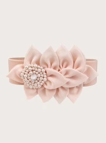 Faux Pearl Decor Wide Belt - Pink - View 1
